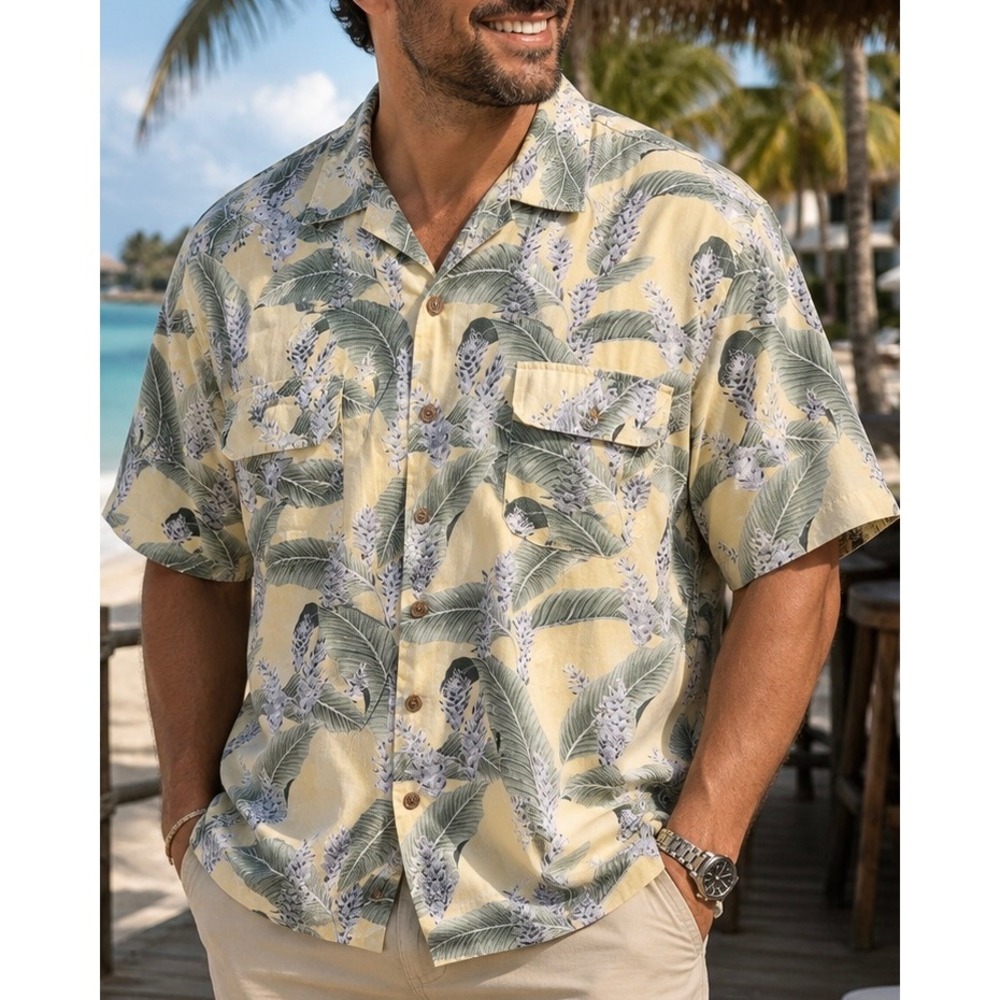 Tommy Bahama Men's Large Hawaiian Shirt Floral Rayon Short Sleeve Camp